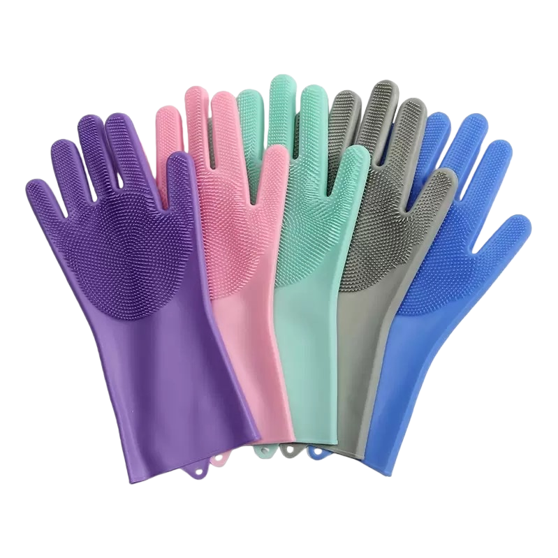 Colored silicone cleaning gloves, thickened and anti-slip, for kitchen dishwashing and household chores Item Picture