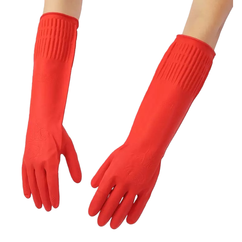Red rubber gloves, anti-slip, wear-resistant, thickened household cleaning and labor protection gloves Item Picture