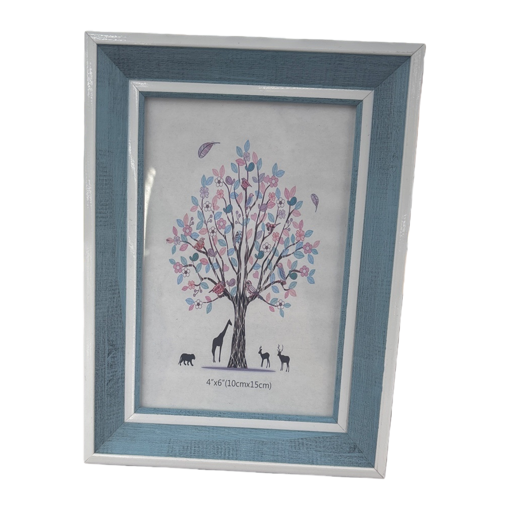 The blue photo frame features decorative paintings of colorful trees and animal patterns, with artistic designs embedded within Item Picture