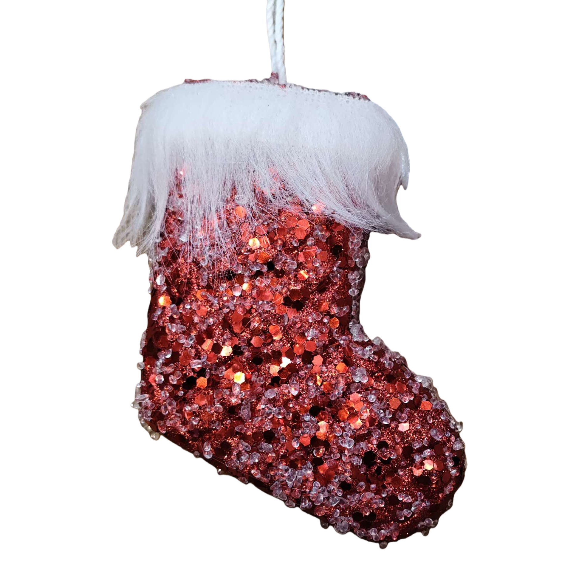 Red sequined Christmas stockings for festive decoration and home atmosphere, plush stockings Item Picture