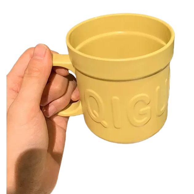 Yellow ceramic cup with underglaze painting technique, 350ml household cup, heat-resistant handle Item Picture