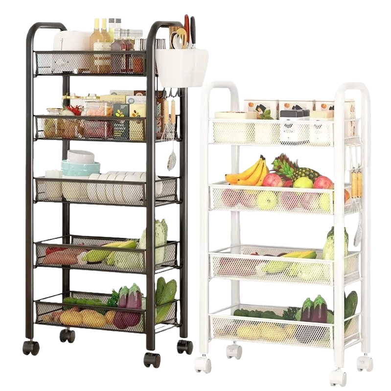 Kitchen storage rack, wheeled mobile trolley, stainless steel multi-layer storage rack Item Picture