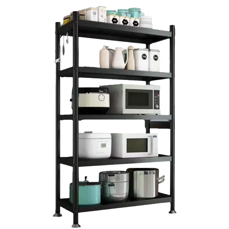 Multi-layer adjustable black metal storage rack for home kitchen and bathroom storage Item Picture