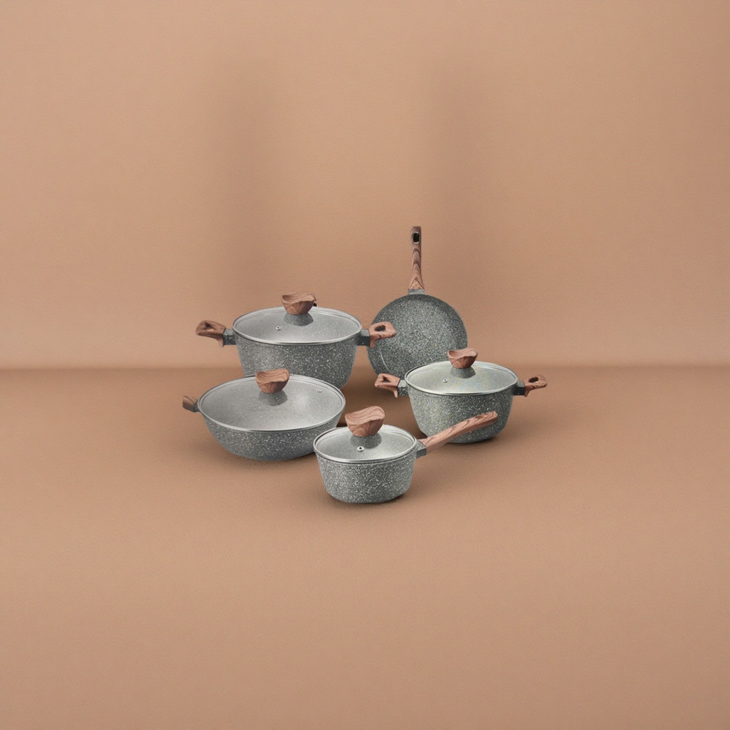 Kitchen utensils and cookware set: Non-stick pan, wok, soup pan and frying pan three-piece set details Picture