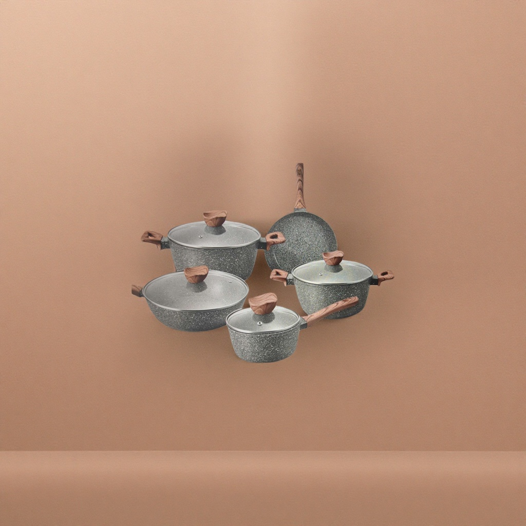 Kitchen utensils and cookware set: Non-stick pan, wok, soup pan and frying pan three-piece set