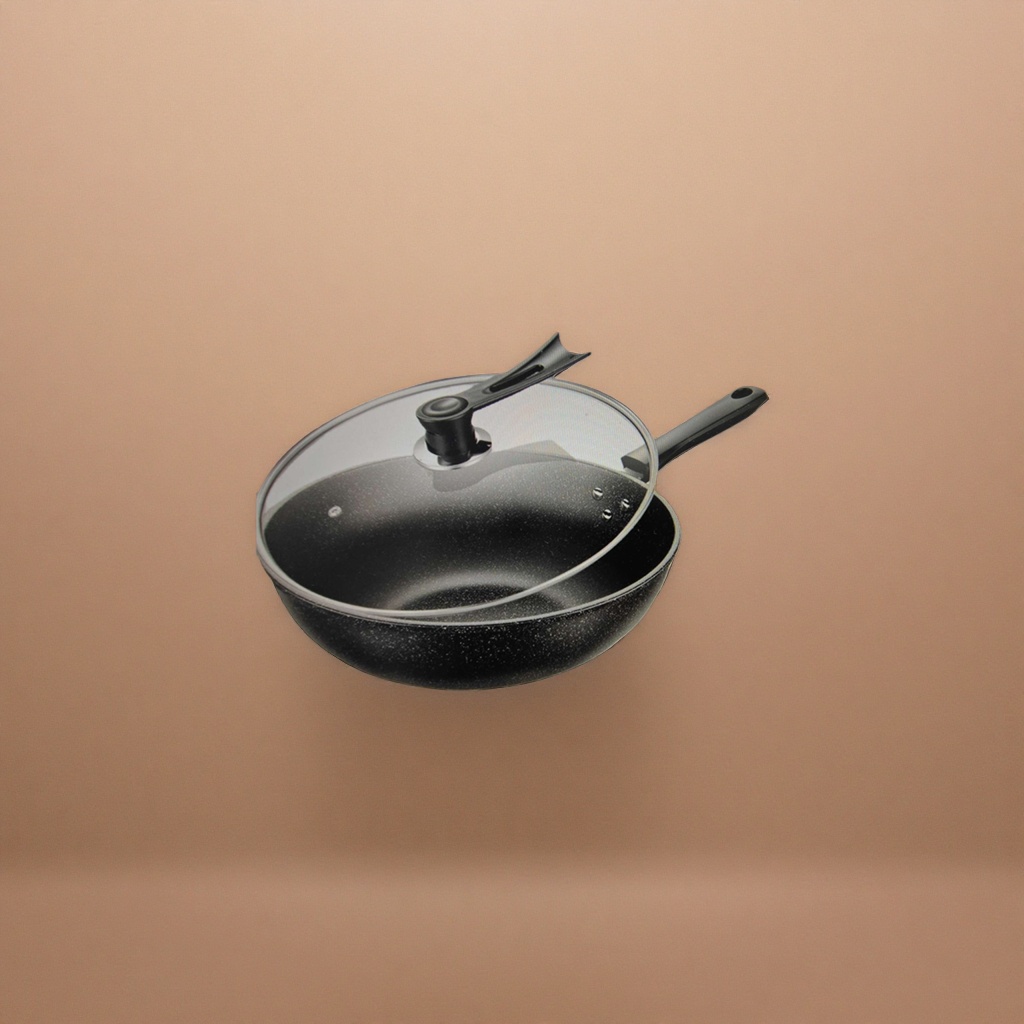 Black non-stick pan with glass lid, household cooking pot with lid for stir-frying and frying Specification image