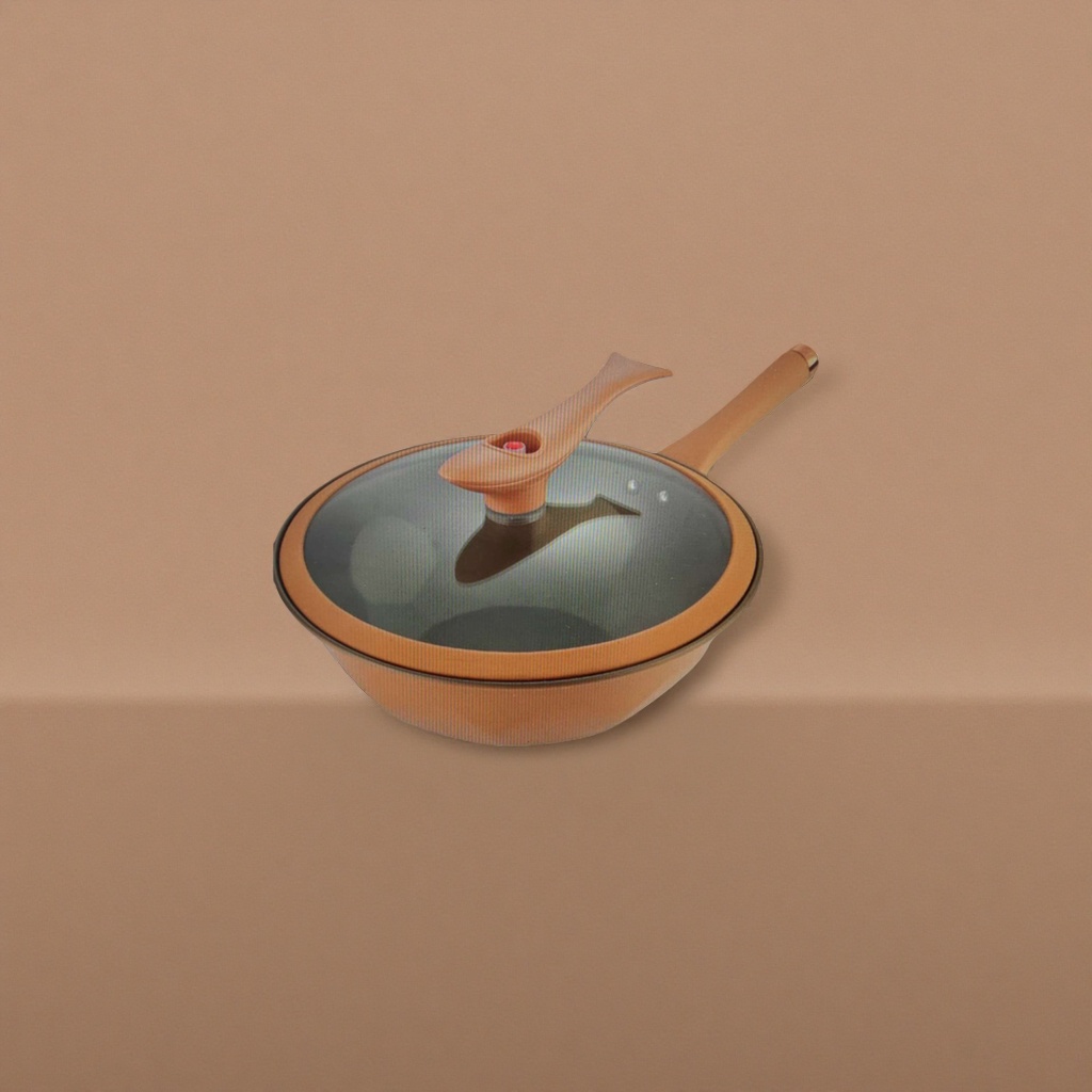Orange non-stick pan with full polyvinyl fluoride coating, multi-functional kitchen cookware for stir-frying, stewing and boiling details Picture