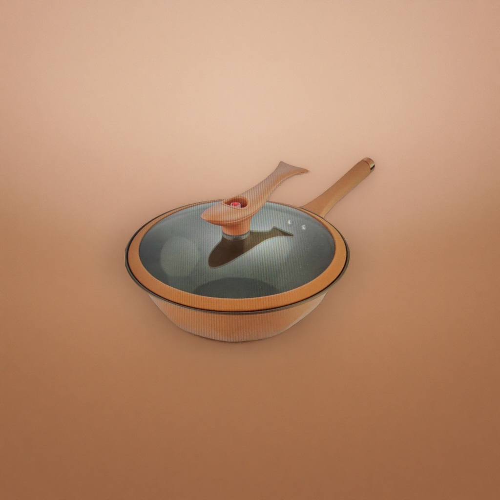 Orange non-stick pan with full polyvinyl fluoride coating, multi-functional kitchen cookware for stir-frying, stewing and boiling Application Scenario