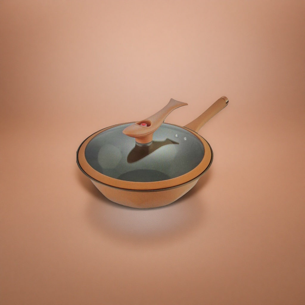 Orange non-stick pan with full polyvinyl fluoride coating, multi-functional kitchen cookware for stir-frying, stewing and boiling Specification image