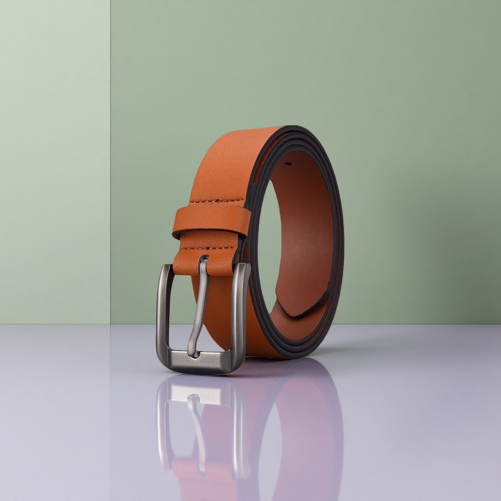 The orange genuine leather men's belt is fashionable and versatile with an automatic buckle