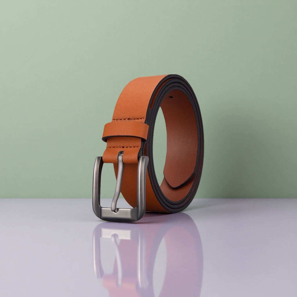The orange genuine leather men's belt is fashionable and versatile with an automatic buckle Specification image