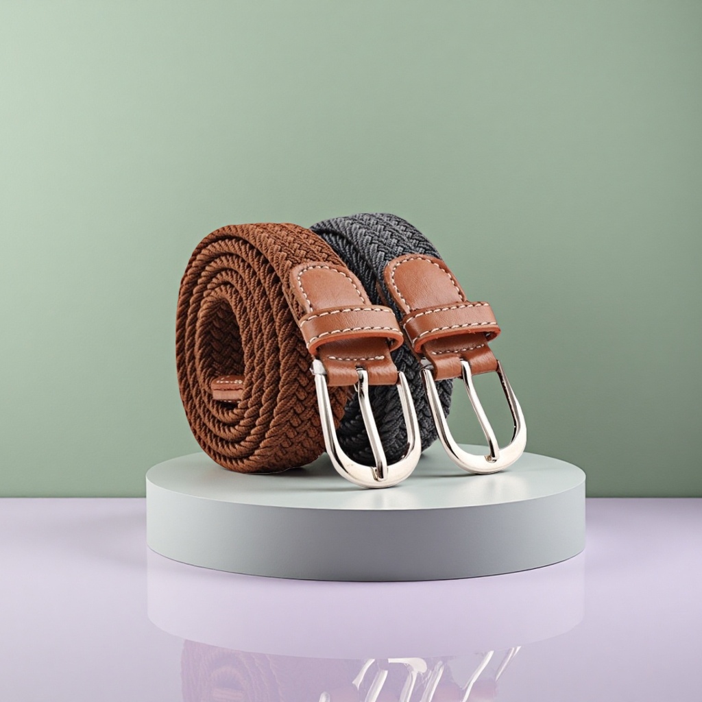 A simple and versatile men's woven leather belt with adjustable width of 3.5cm Specification image