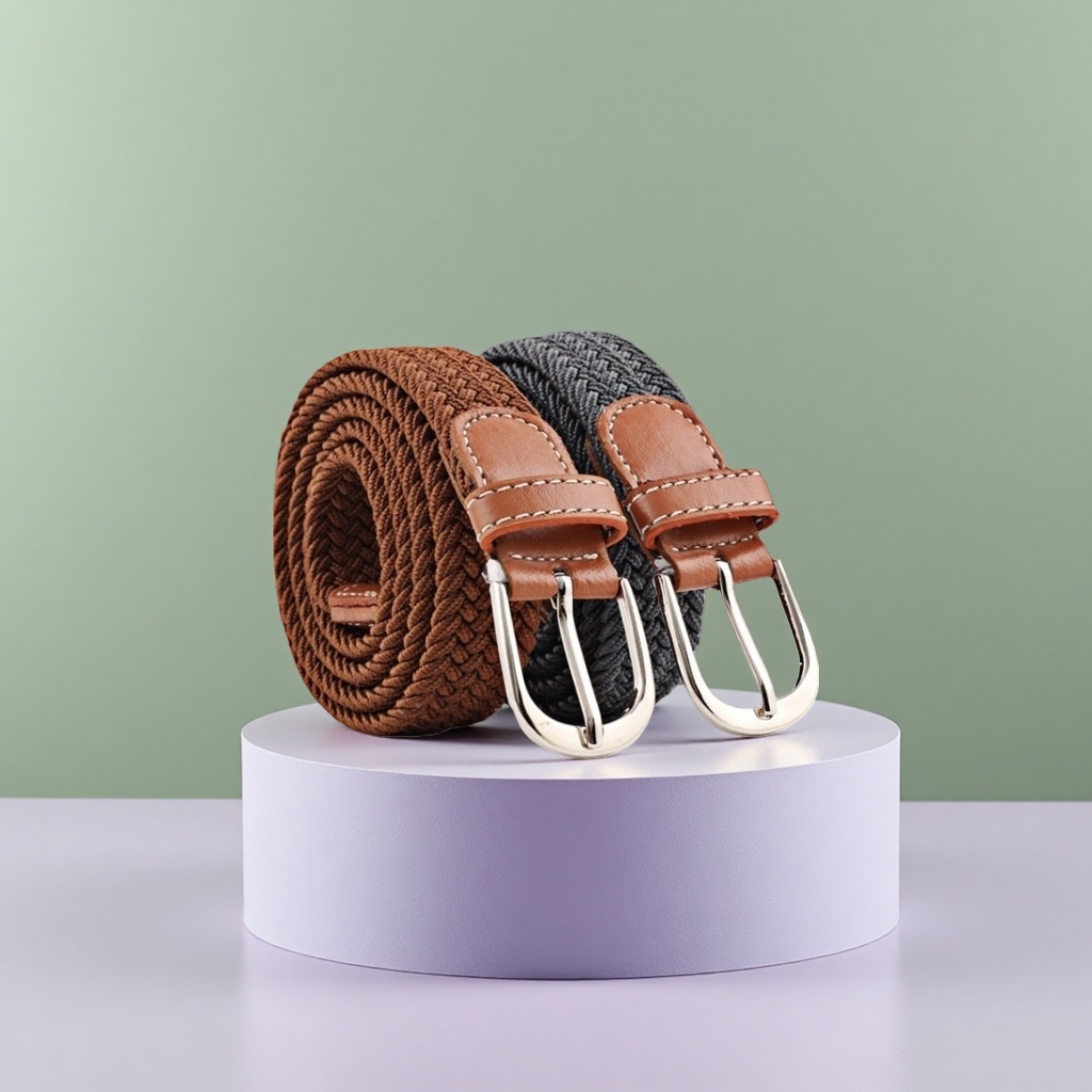 A simple and versatile men's woven leather belt with adjustable width of 3.5cm details Picture