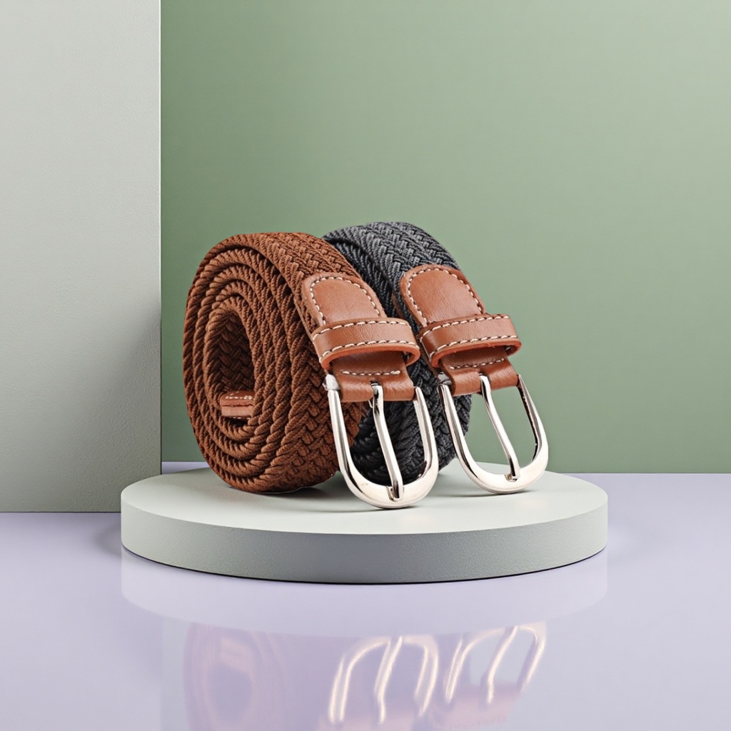 A simple and versatile men's woven leather belt with adjustable width of 3.5cm