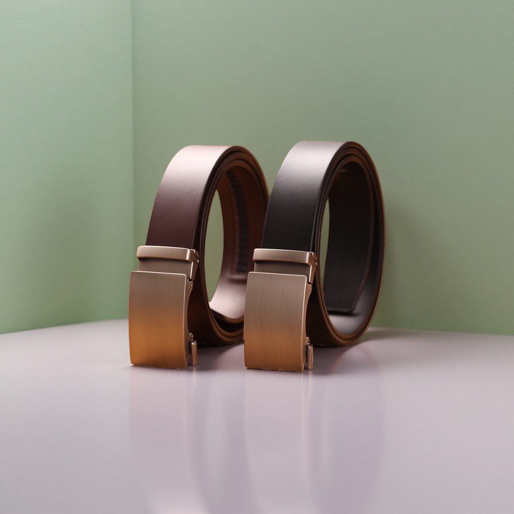 Leather men's automatic buckle belt, 3.5cm wide, black and brown available, adjustable from 100cm to 130cm details Picture