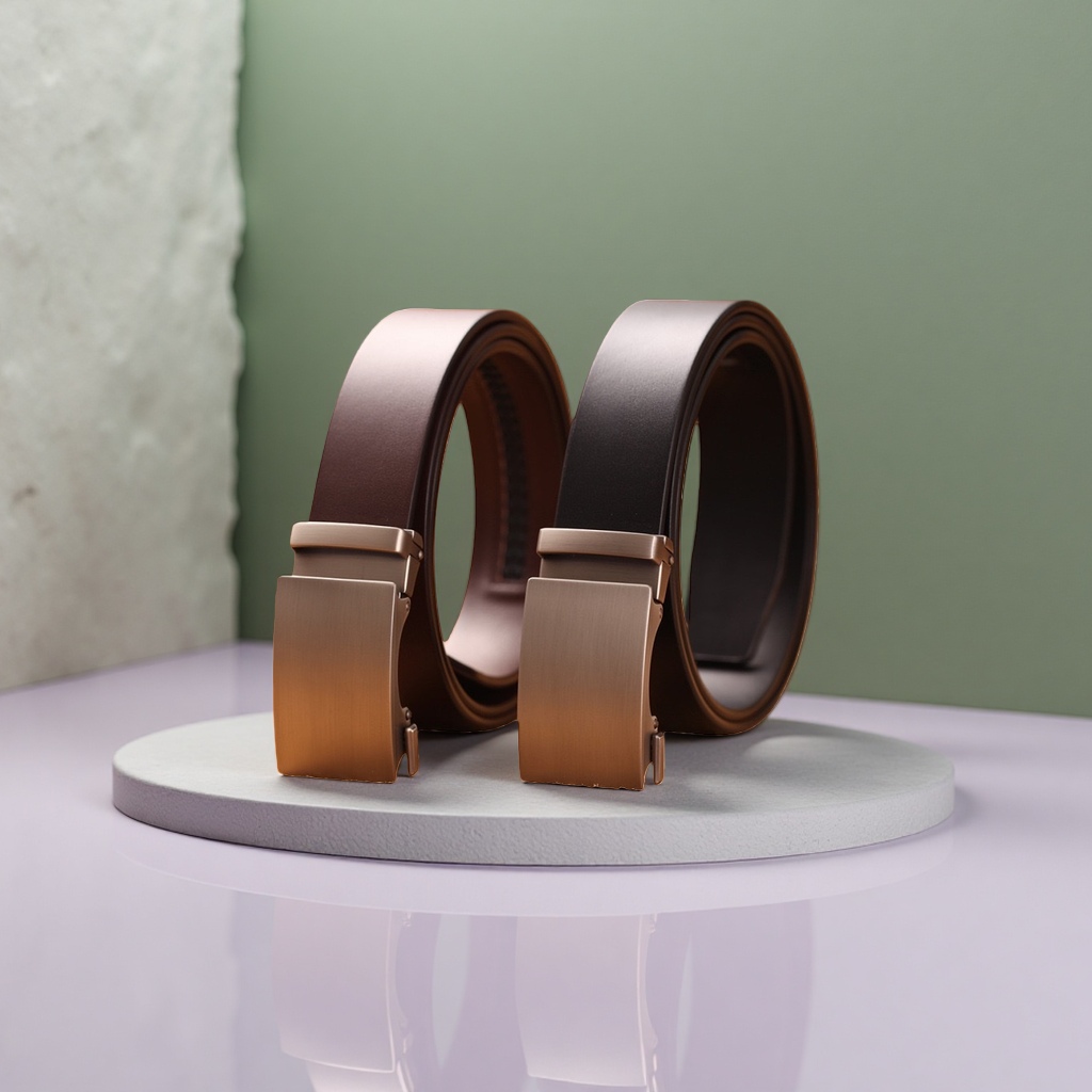 Leather men's automatic buckle belt, 3.5cm wide, black and brown available, adjustable from 100cm to 130cm