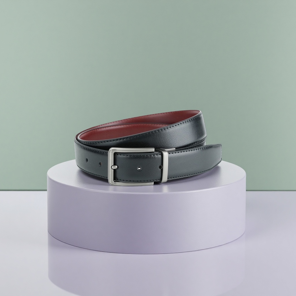 Black leather belt men's business casual belt, 1.5cm wide adjustable details Picture