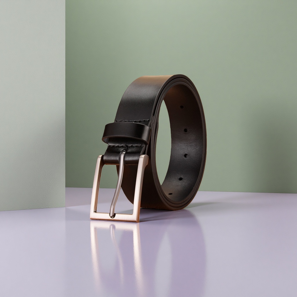 Black genuine leather men's belt, 3.5cm wide, automatic buckle business casual belt
