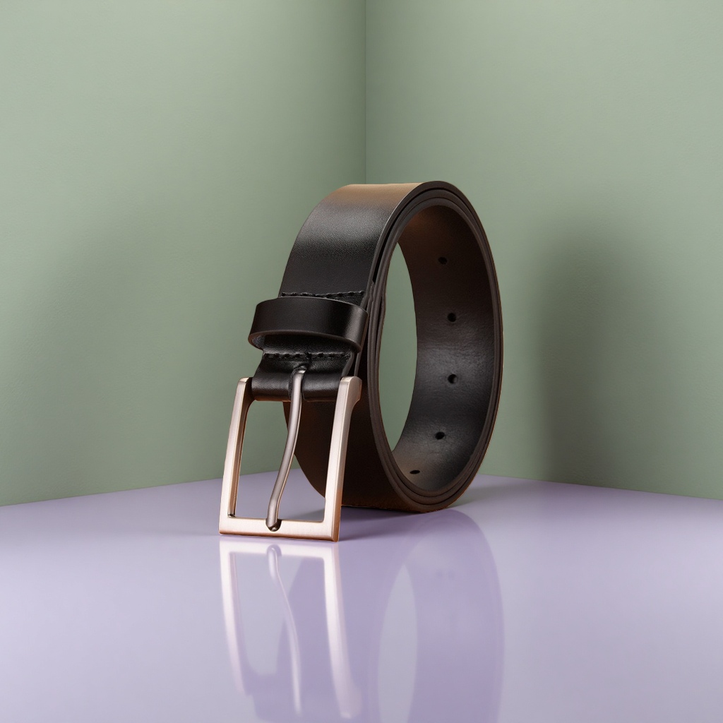 Black genuine leather men's belt, 3.5cm wide, automatic buckle business casual belt Specification image