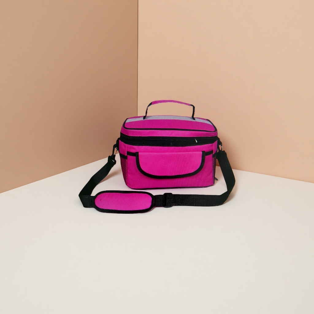 The pink insulated bag is a portable heat-insulating and heat-preserving bag with foldable storage capacity details Picture