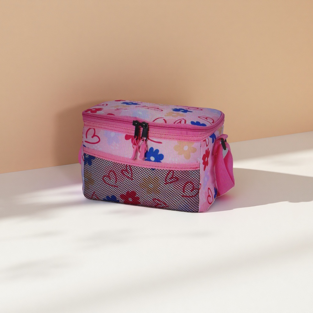 Pink floral heart-shaped pattern cosmetic bag, portable toiletry and storage bag for ladies