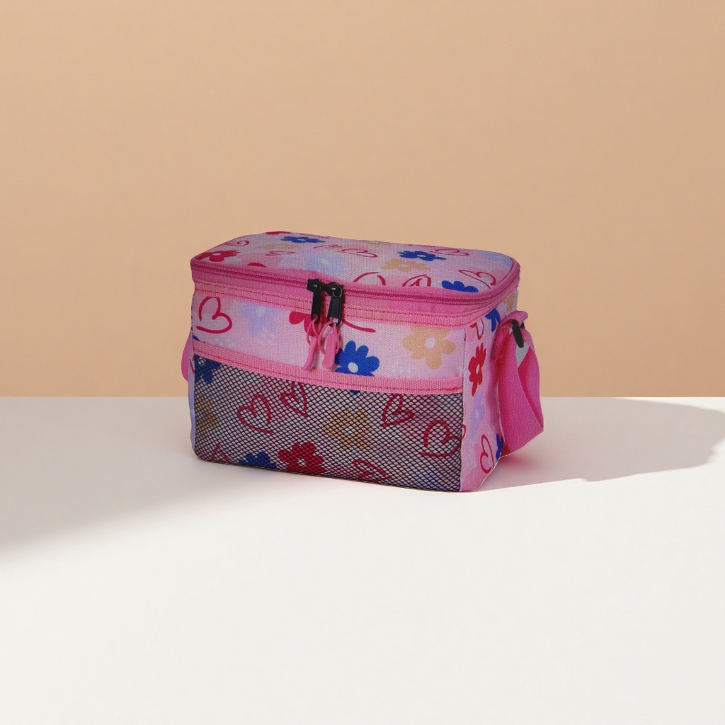 Pink floral heart-shaped pattern cosmetic bag, portable toiletry and storage bag for ladies details Picture