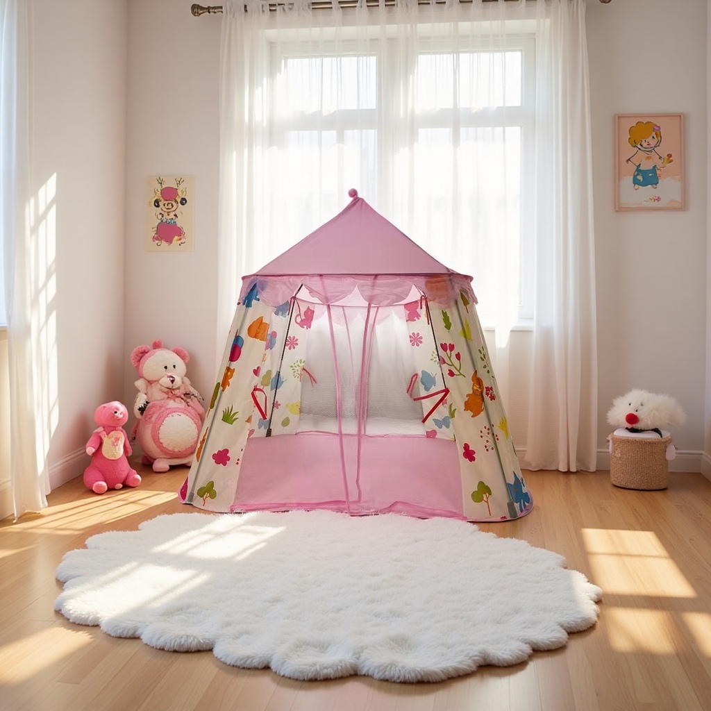 The pink children's tent "Little Princess" portable game house is suitable for both indoor and outdoor use Application Scenario
