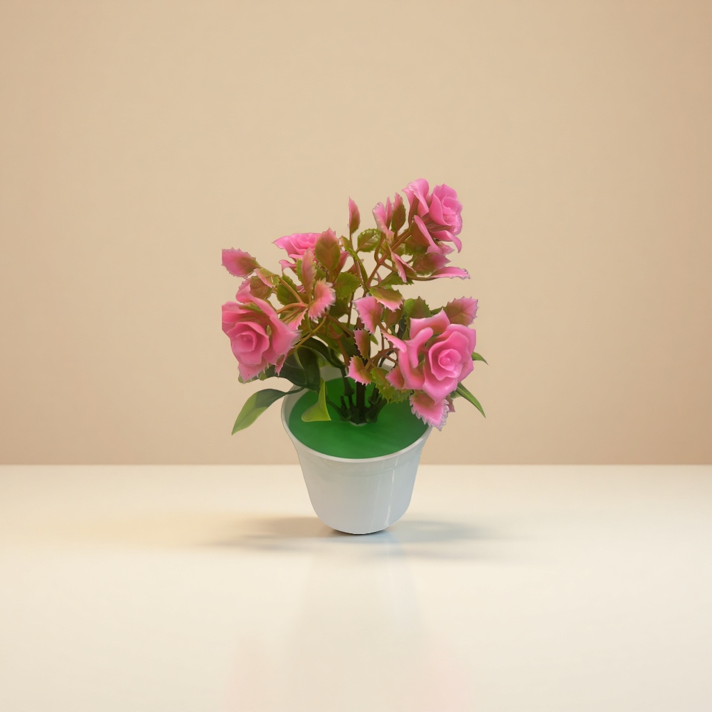 粉色玫瑰花+人造花盆栽图