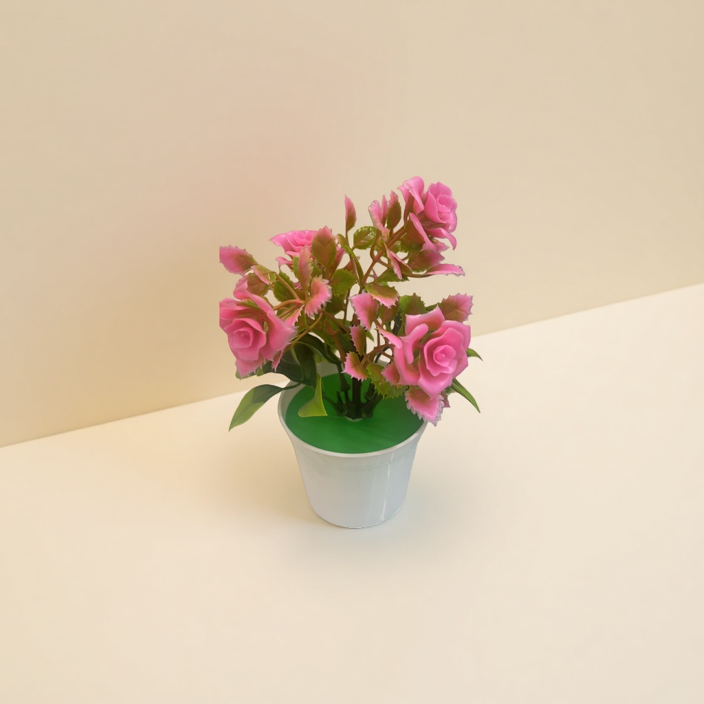 粉色玫瑰花+人造花盆栽细节图
