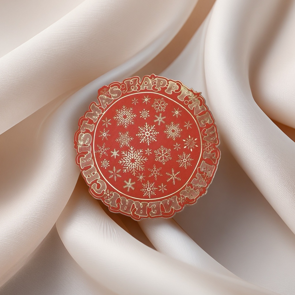 红色圣诞圆形装饰盘 金色雪花图案 MERRY CHRISTMAS字样圣诞
