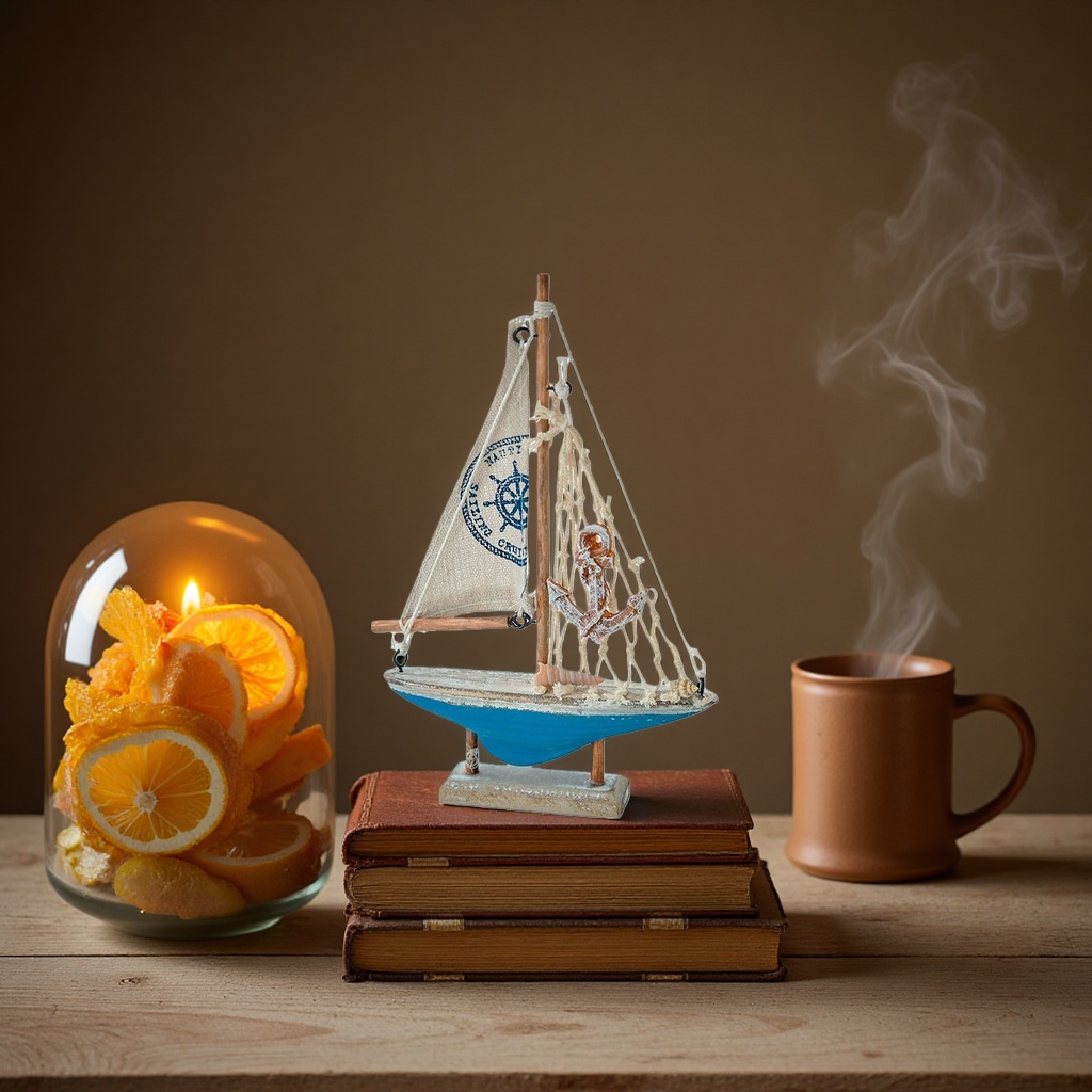 Sailboat model decorative items, living room and study table ornaments, wooden and metal craft collection Application Scenario