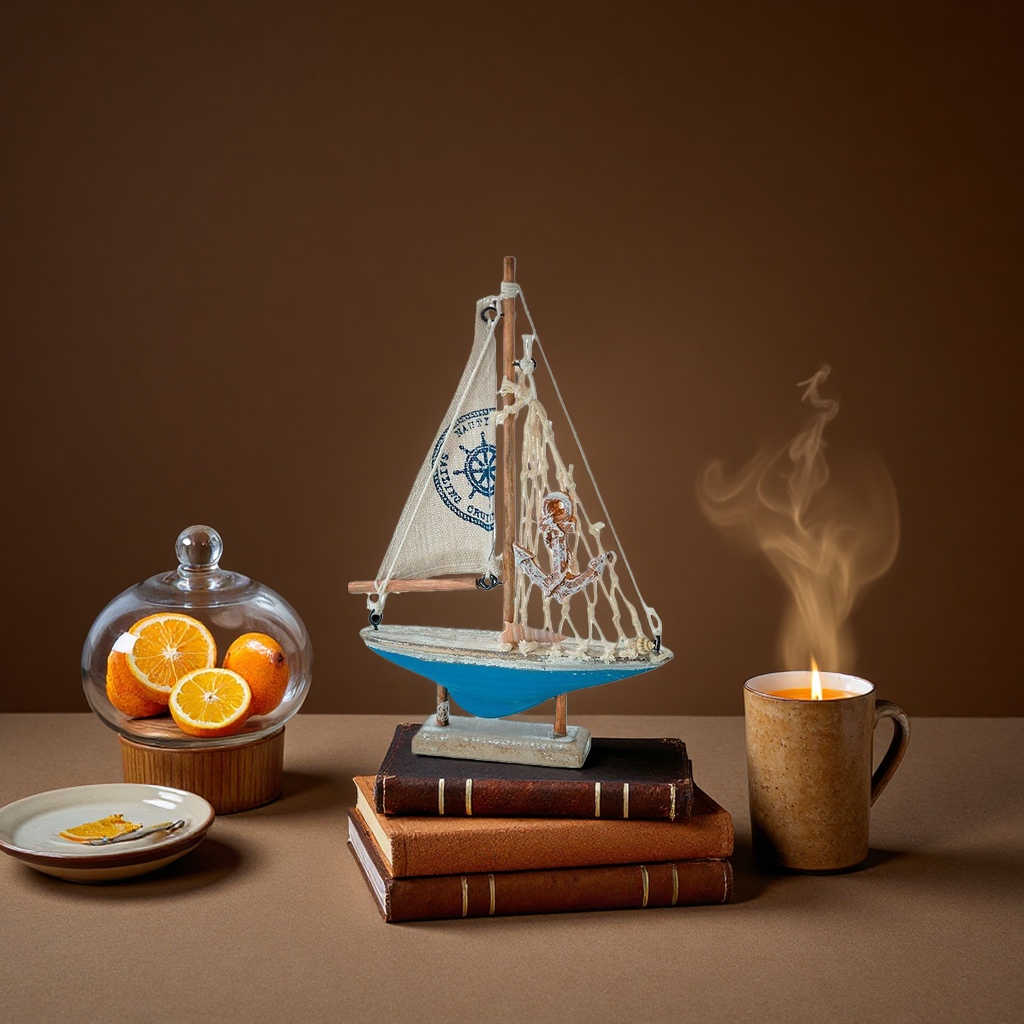 Sailboat model decorative items, living room and study table ornaments, wooden and metal craft collection