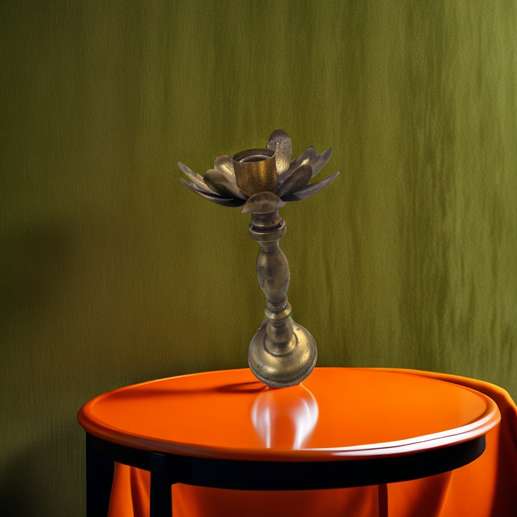 Golden flower-shaped candlestick metal retro decorative item, home scented candle holder Application Scenario