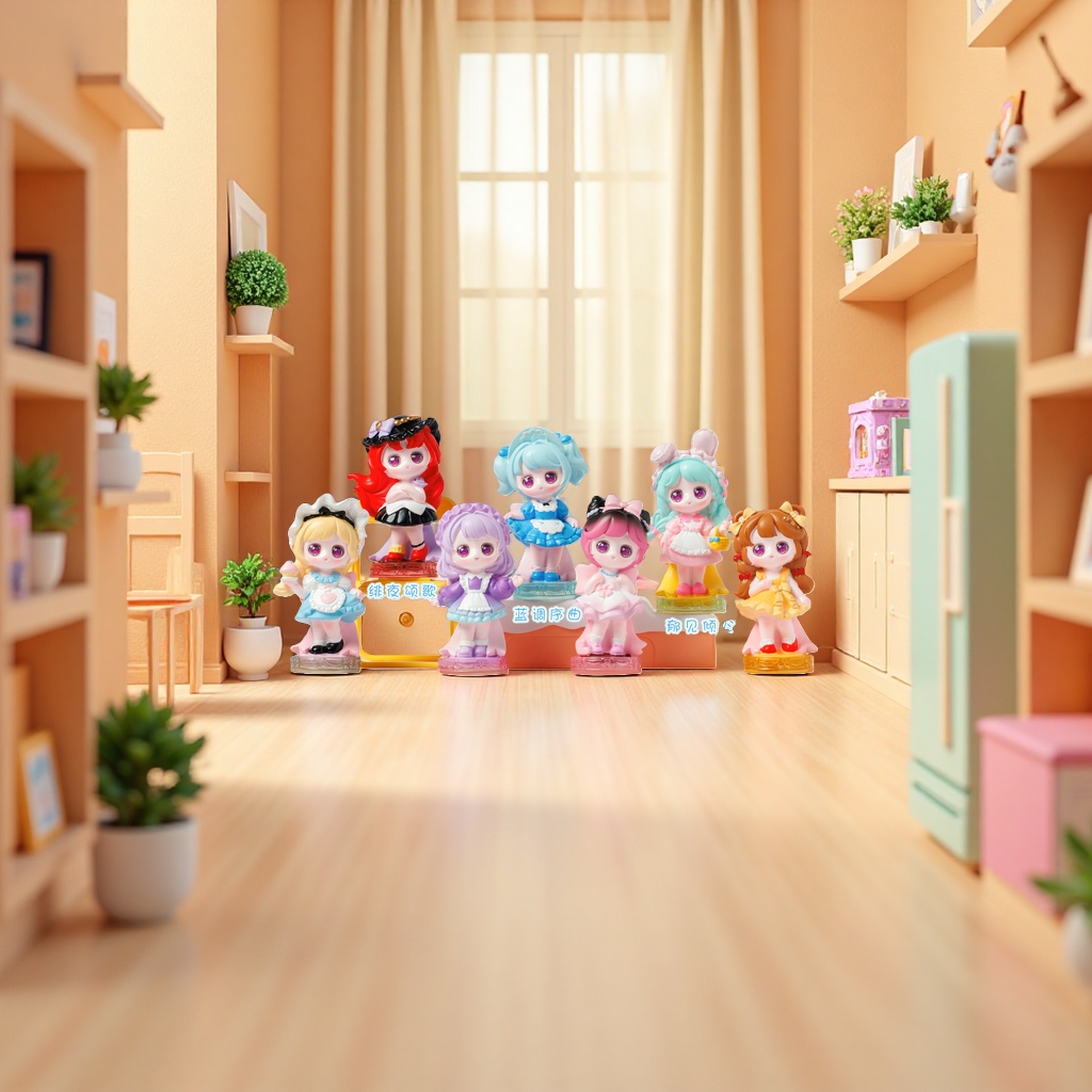 流光派对系列盲盒玩具 七个可爱少女卡通玩偶 梦幻背景多色服装图