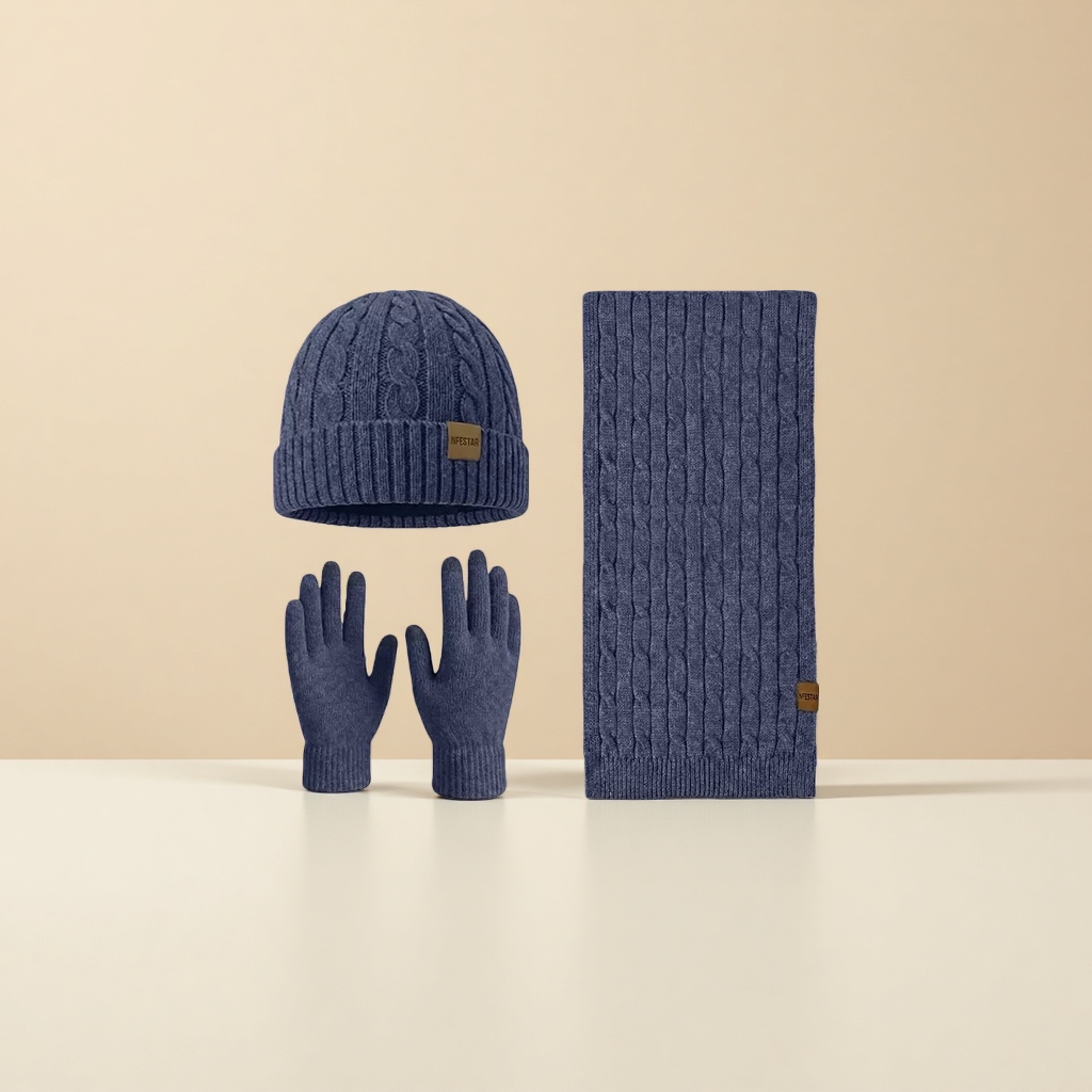 Azul oscuro sombreros de punto bufandas guantes tres piezas warm otoño-invierno accesorios
