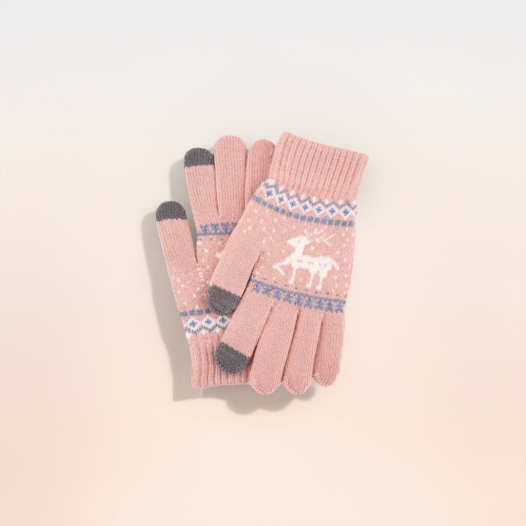 The pink knitted gloves are soft and warm, suitable for ladies in autumn and winter