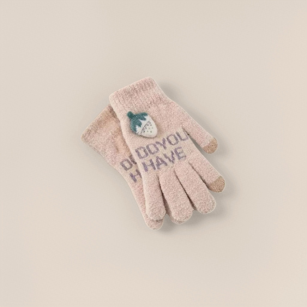 Rosa peluche guantes calientes para mujeres otoño invierno engrosado protección contra el frío 1 par de manos