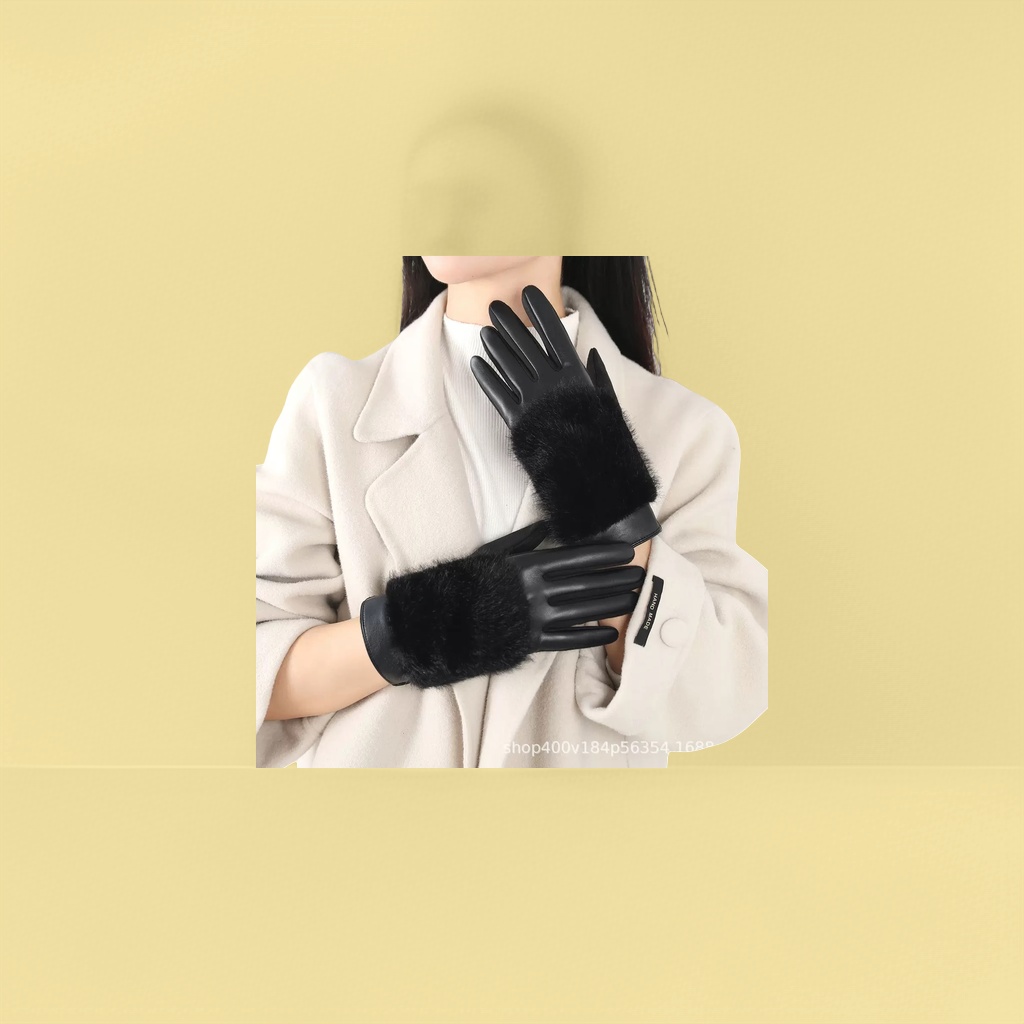 Fur and leather integrated warm gloves for women, thickened cold-proof sheepskin plush back for autumn and winter details Picture