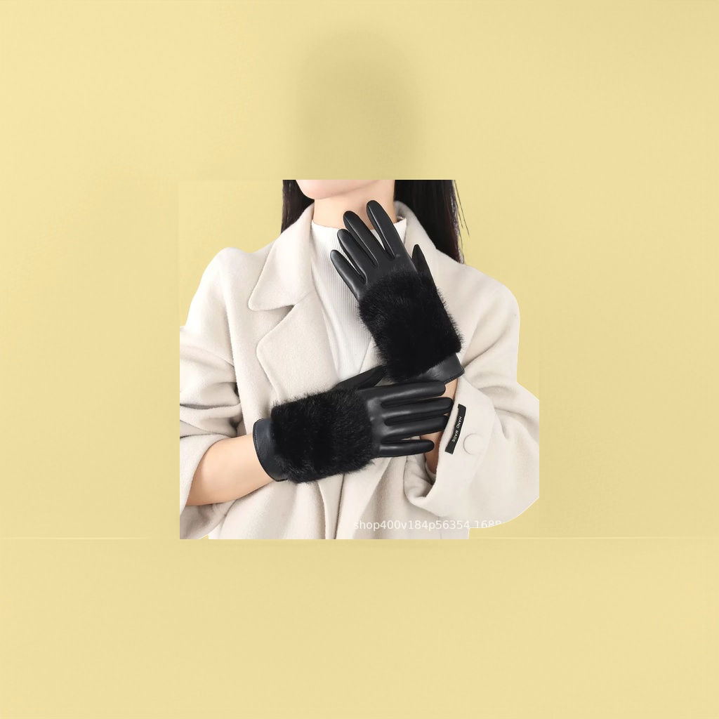 Fur and leather integrated warm gloves for women, thickened cold-proof sheepskin plush back for autumn and winter
