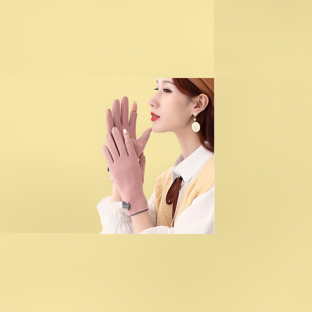 Pink gloves, warm and anti-slip, thickened cotton fleece for women in autumn and winter