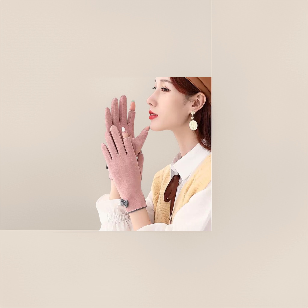 Pink gloves, warm and anti-slip, thickened cotton fleece for women in autumn and winter Application Scenario