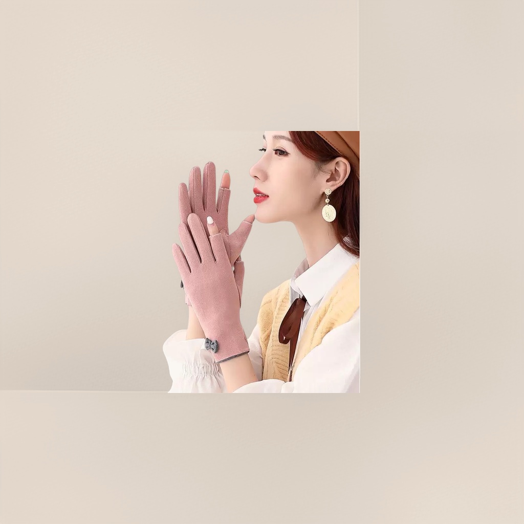 Pink gloves, warm and anti-slip, thickened cotton fleece for women in autumn and winter Specification image