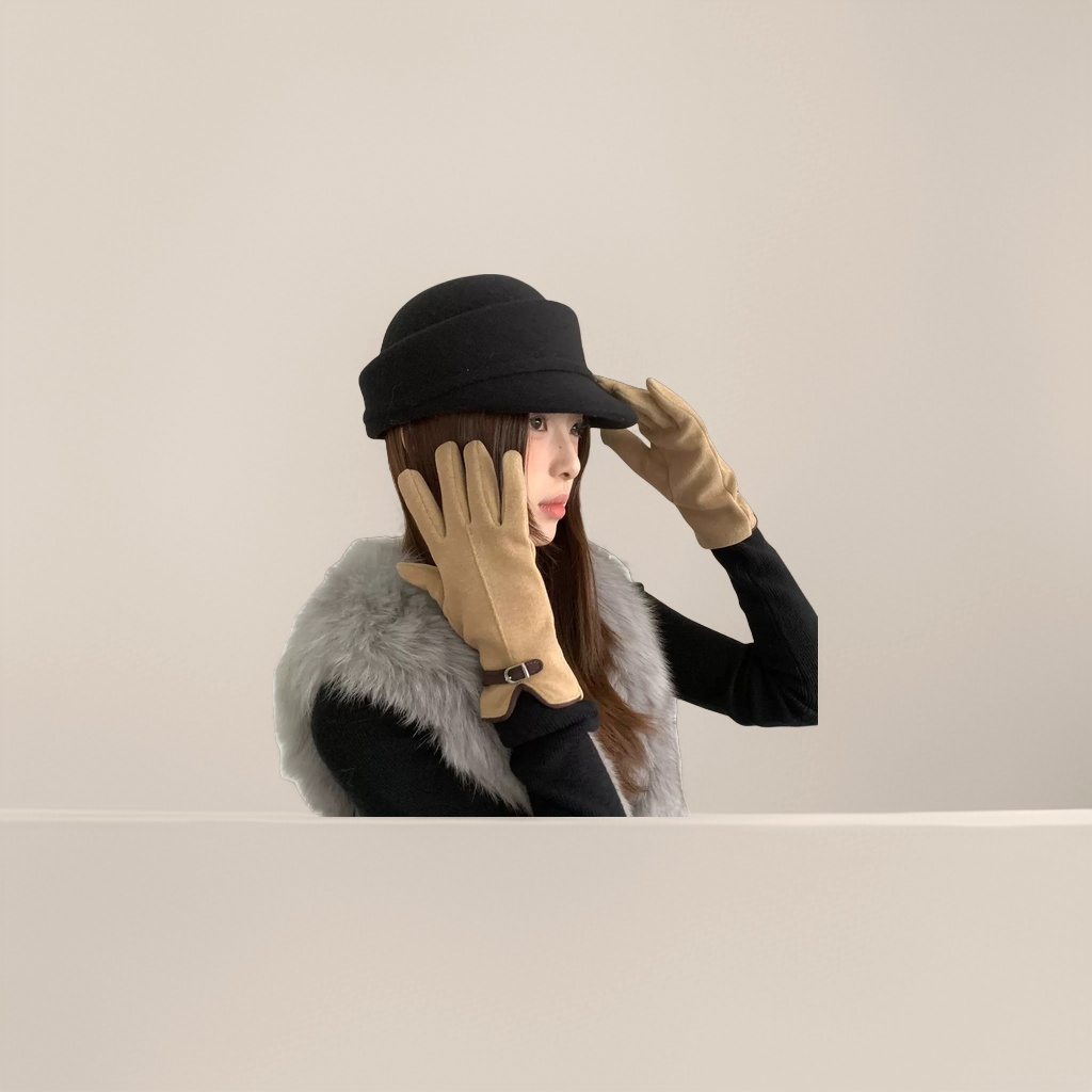 Black long warm gloves for both men and women, windproof thickened knitted for autumn and winter Specification image