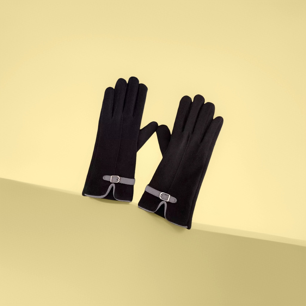 Black long warm gloves for both men and women, windproof thickened knitted for autumn and winter