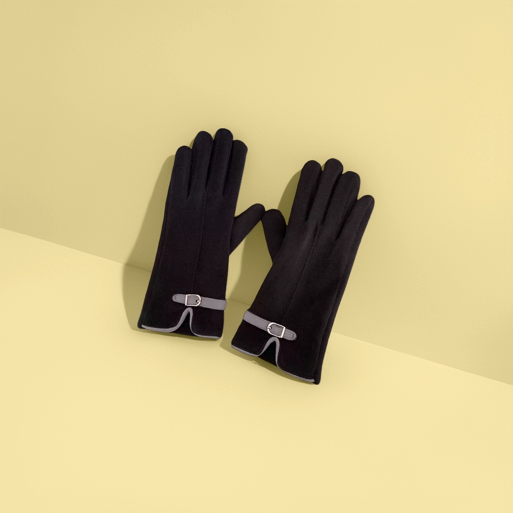 Black long warm gloves for both men and women, windproof thickened knitted for autumn and winter details Picture