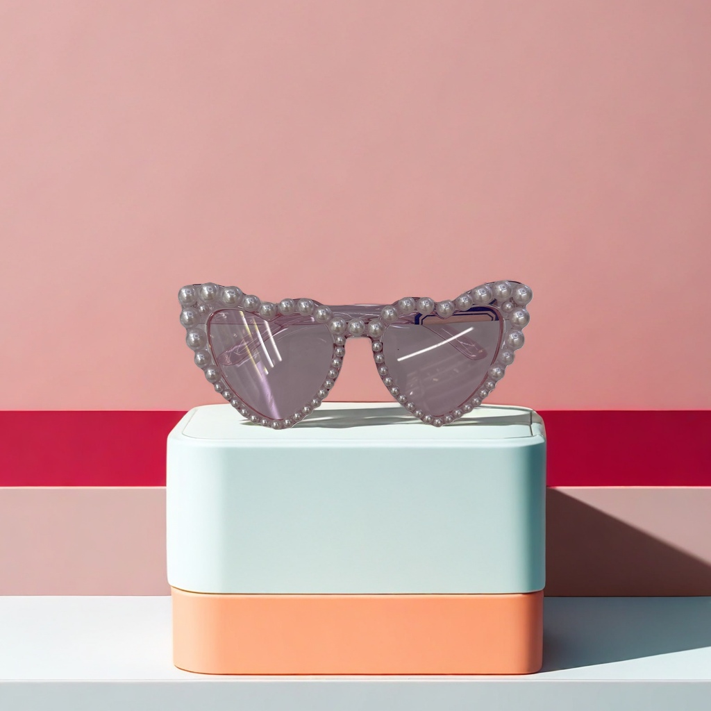 Pink pearl-decorated heart-shaped sunglasses for fashionable women Application Scenario