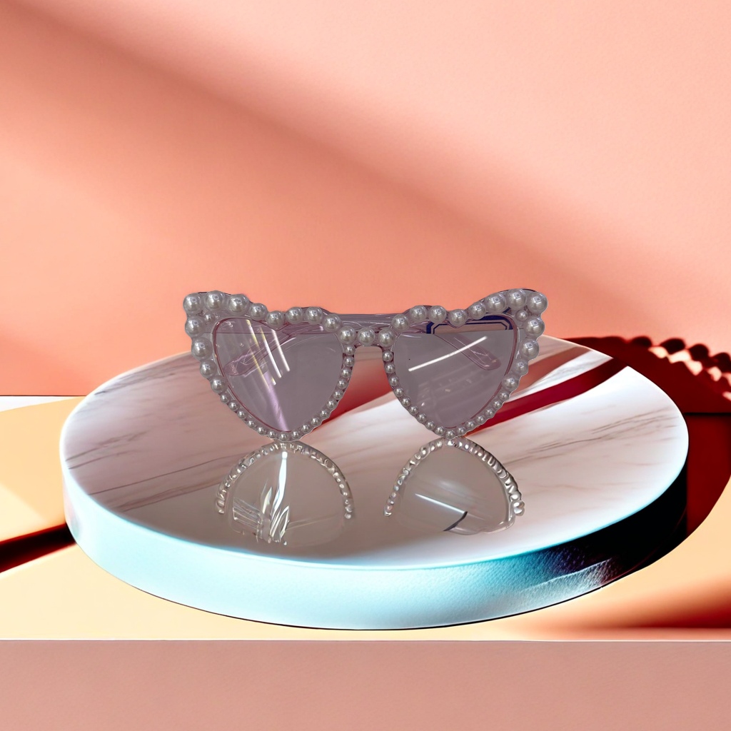 Pink pearl-decorated heart-shaped sunglasses for fashionable women Specification image