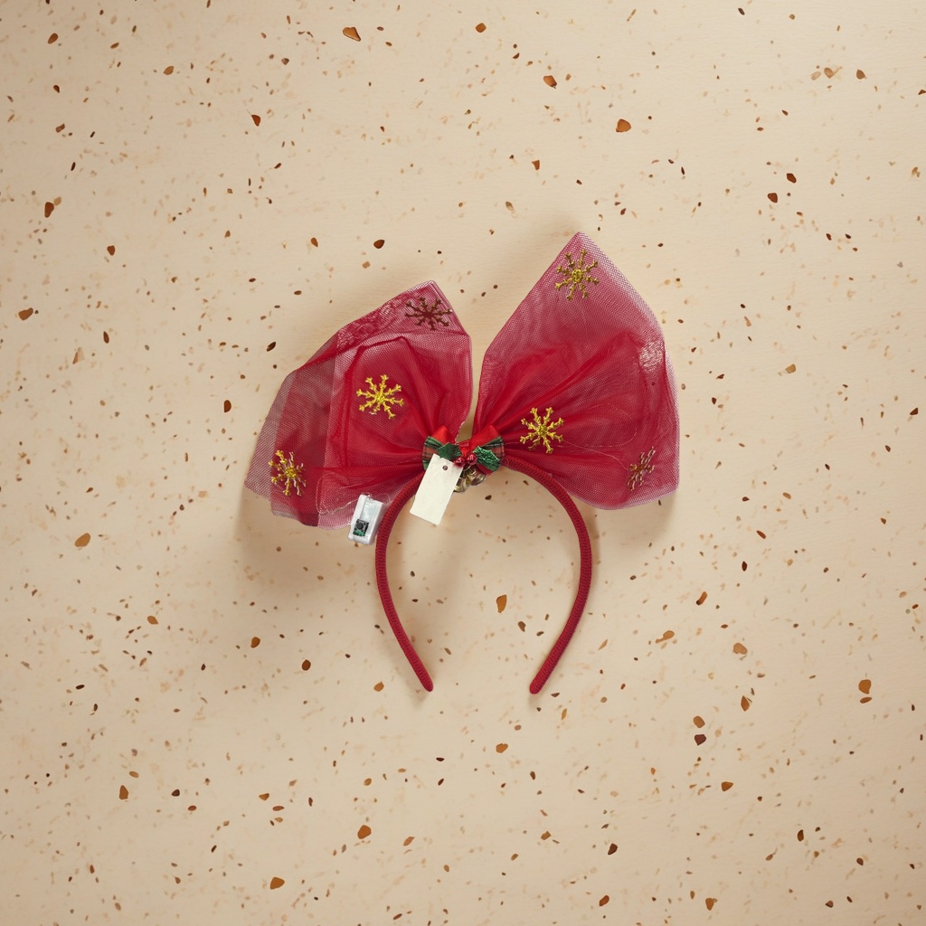 Christmas-themed red gauze bow headband
