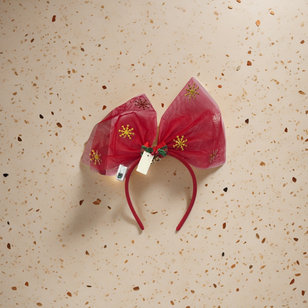Christmas-themed red gauze bow headband details Picture