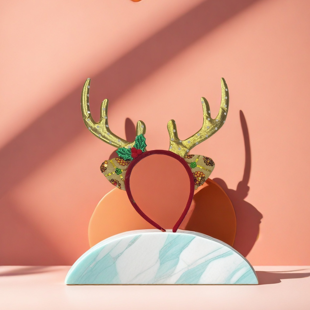 Christmas antler headband, cute plush hair accessory for ladies, festive party decoration headwear details Picture